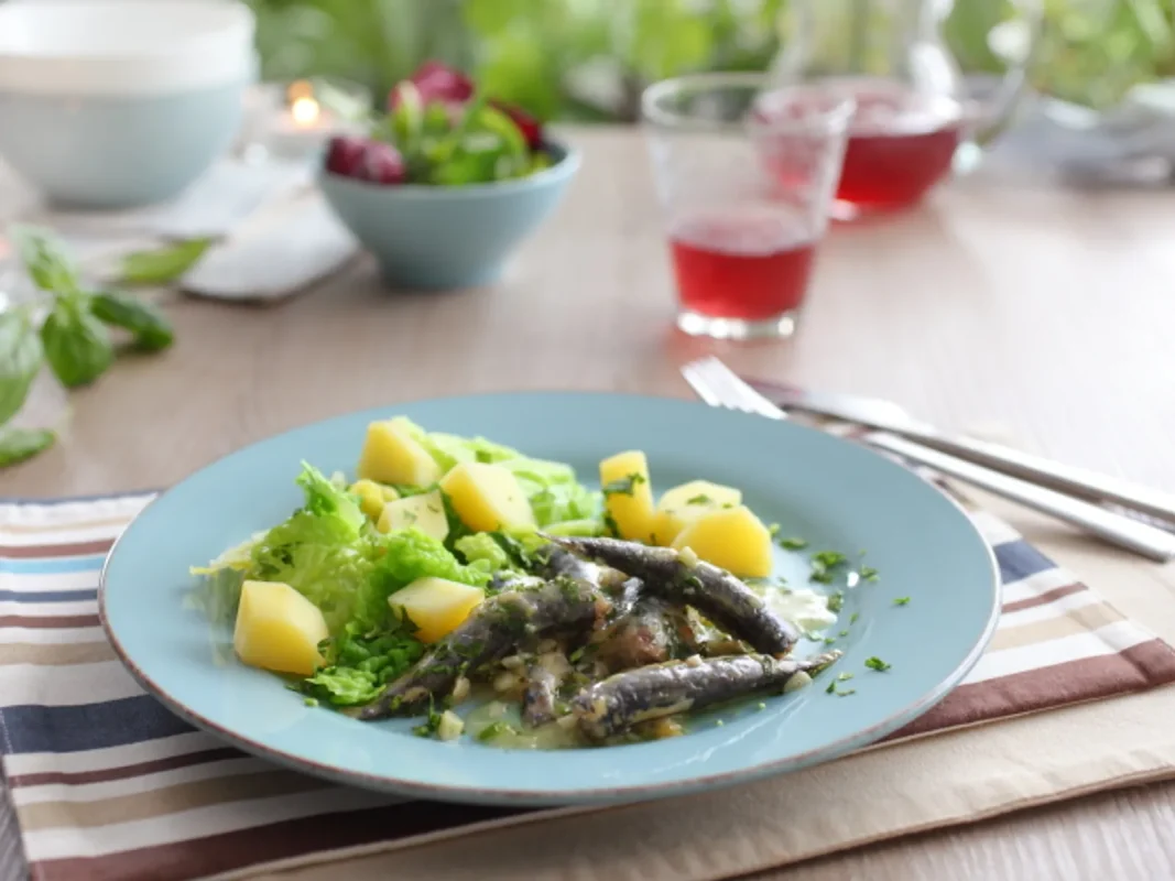 Anchovies in cold extra virgin olive oil with potatoes – OPG Branko Marinov. Simple dishes with olive oil